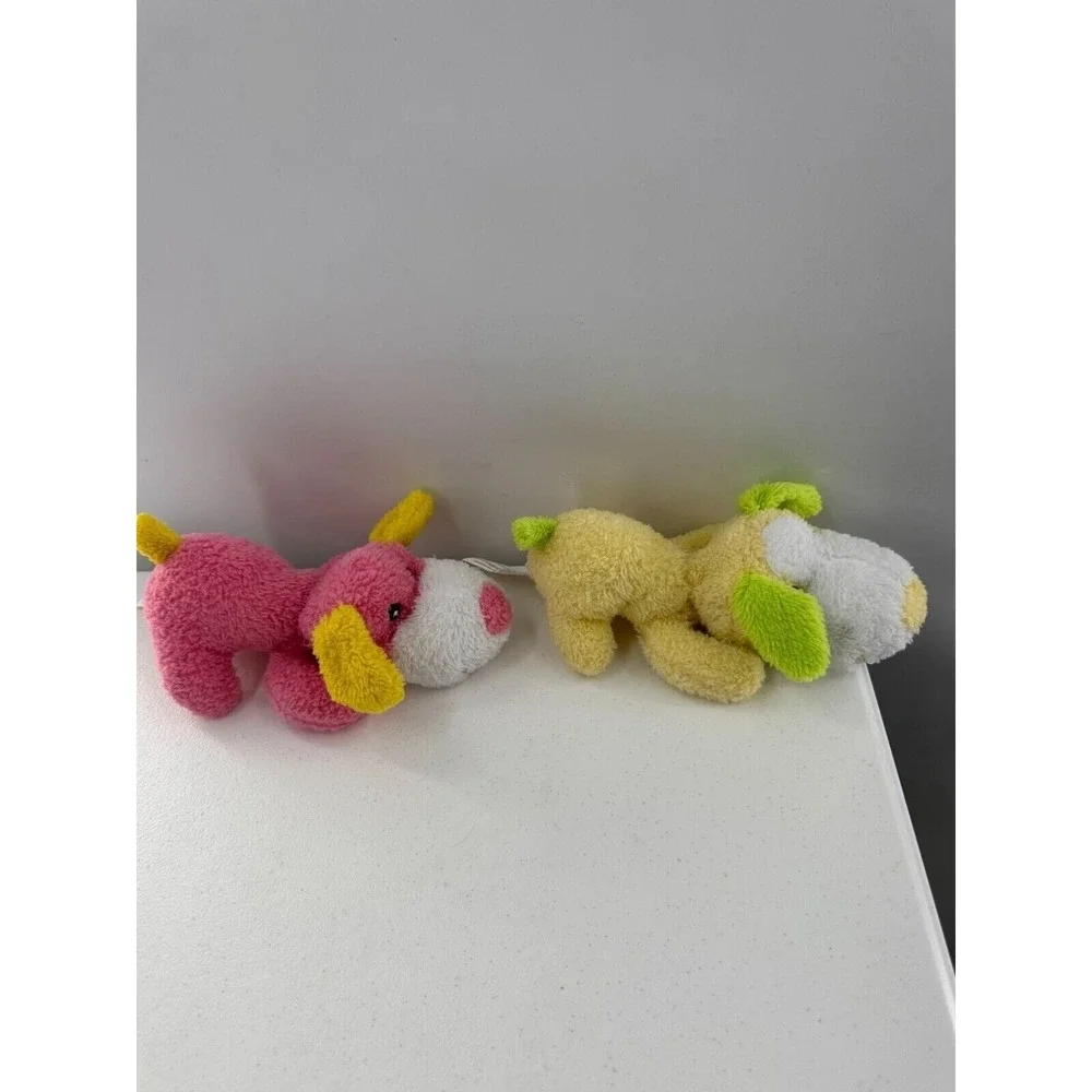 Greenbrier‎ Terry Cloth Plush Pink & Yellow Puppy Dog Set Polyester 7